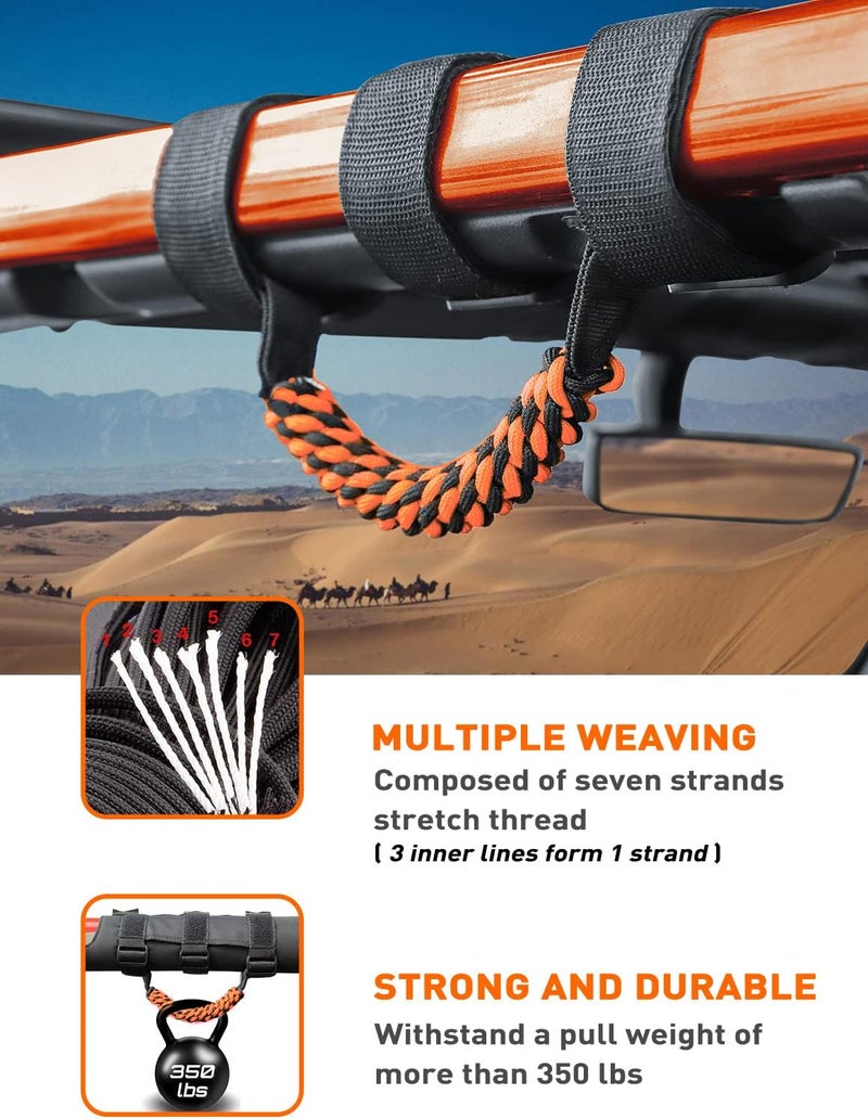 Savadicar 2 x Roll Bar Grab Handles, Circular Weave Grip Handle Compatible with 1955-2023 Jeep Wrangler CJ YJ TJ JK JKU JL JLU & Gladiator JT, Interior Accessories, Neon Orange, 2PCs - Image 3